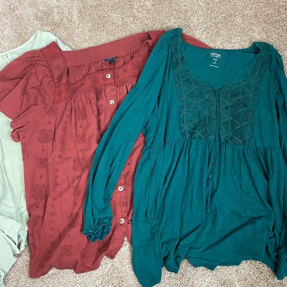 Torrid Boho Bundle Tops Womens 3X Lace Embroidered Floral Blouses Earthy Hippie - Picture 5 of 10